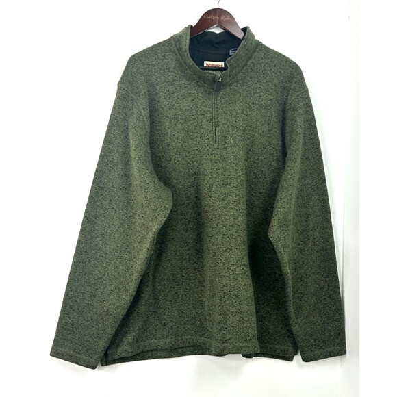Wrangler Authentic Quarter Zip Sweater Olive Fleece Men 2XL Long Sleeve Pullover - Picture 2 of 11
